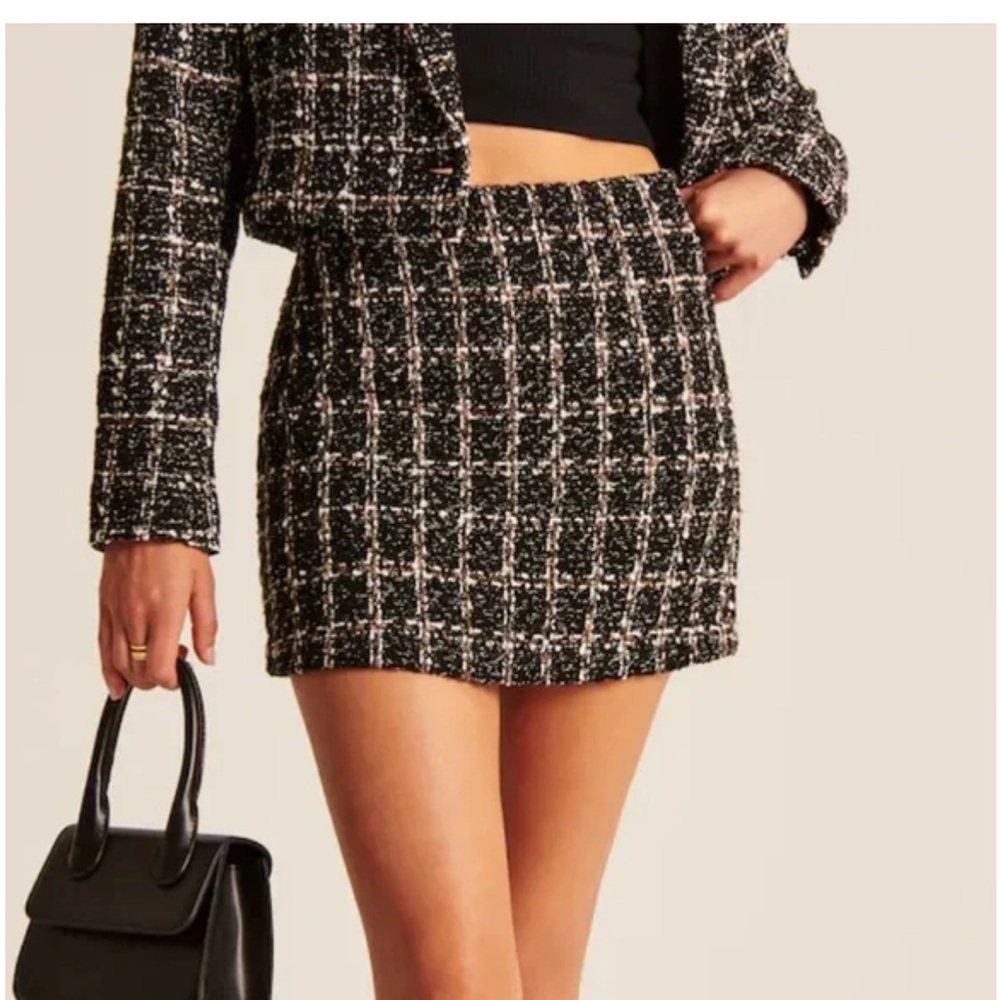 Abercrombie & Fitch Small Black White Tan Plaid Tweed Check Mini Skort